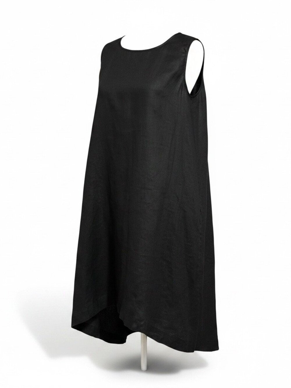 Amazhiyu Women's XL Black Linen Midi Dress Sleeveless A-Line Loose Fit Pockets